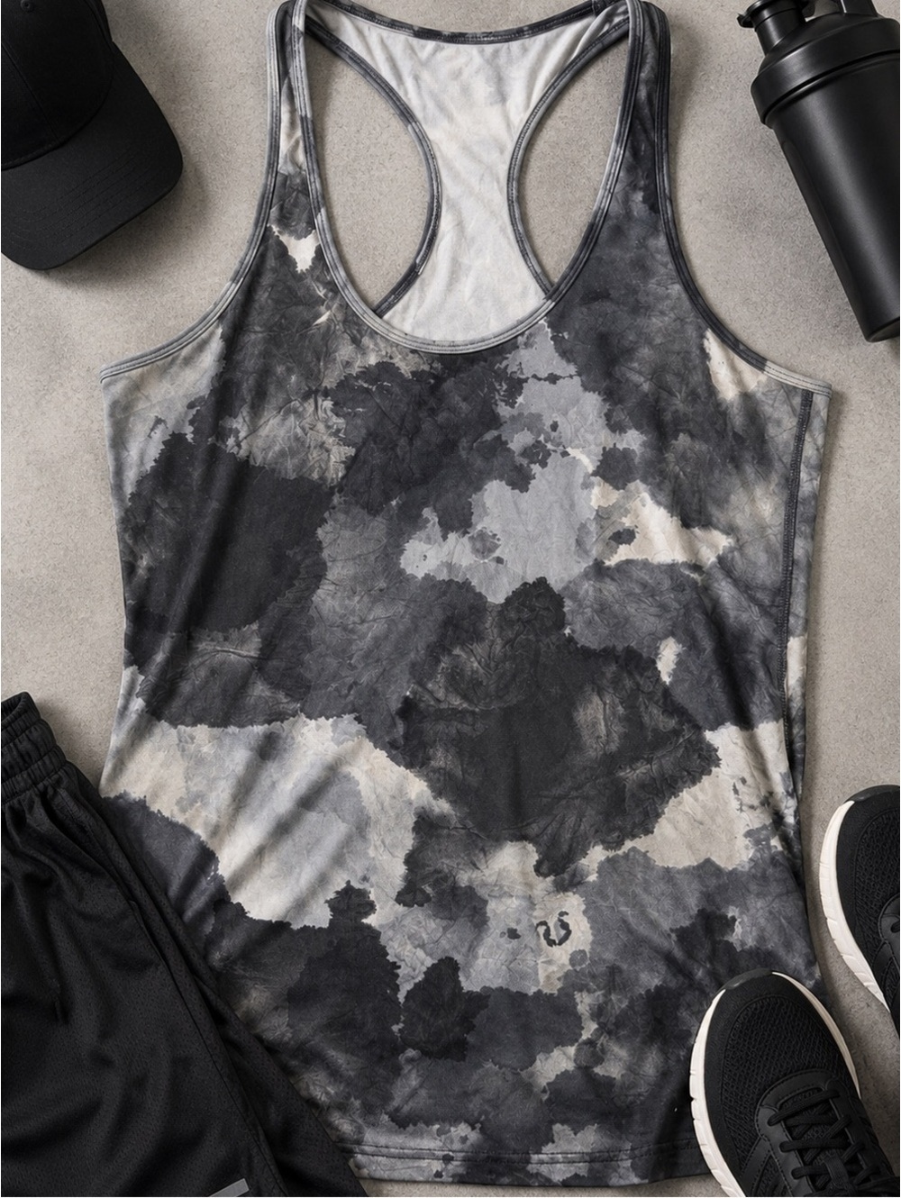 Lululemon Cool Racerback Tank Top Gray White Marble Cloud Tie Dye Yoga Gym Slim